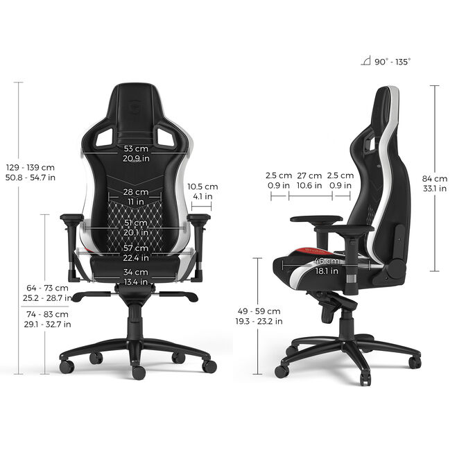 noblechairs EPIC Real Leather Gaming Chair Black/White/Red image number 4