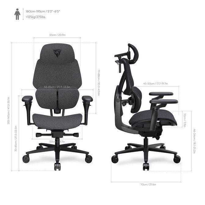 ThunderX3 Flex Pro Gaming Chair Ergonomic Fabric Grey image number 1