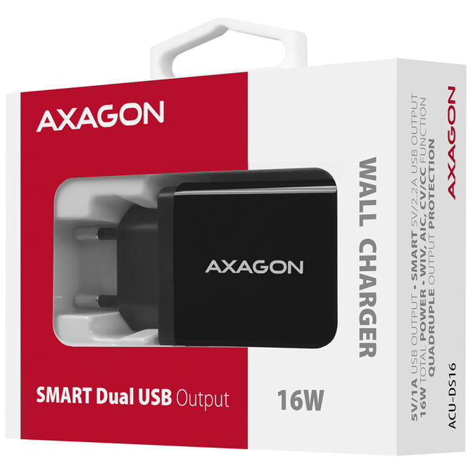 Axagon ACU-DS16 Charger 2x USB-A 16W Schwarz image number 5