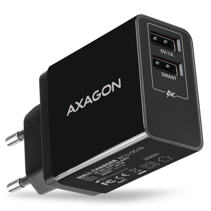 Axagon ACU-DS16 Charger 2x USB-A 16W Schwarz image number 0