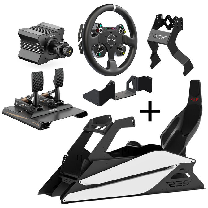 RES-TECH GT Cockpit SimRacing Rig Shiny White MOZA Bundle image number 0