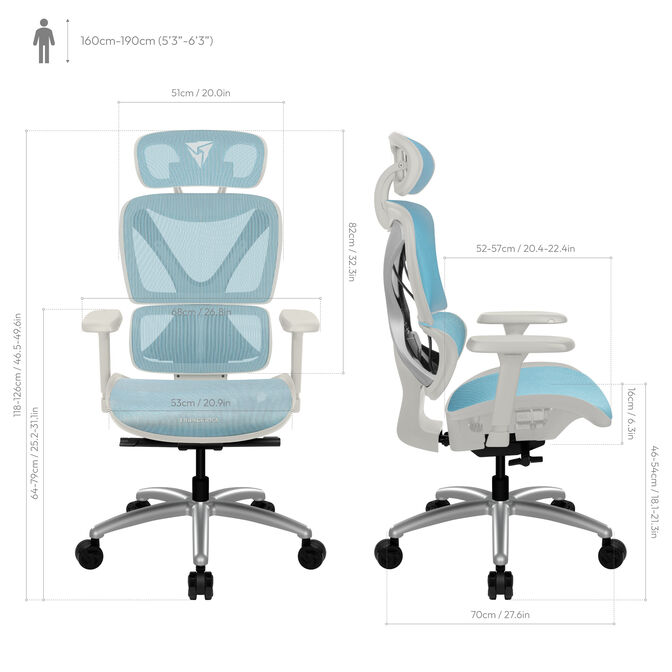 ThunderX3 XTC Ergonomic Office Chair White Blue image number 5