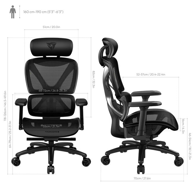 ThunderX3 XTC Ergonomic Office Chair Mesh Black image number 3