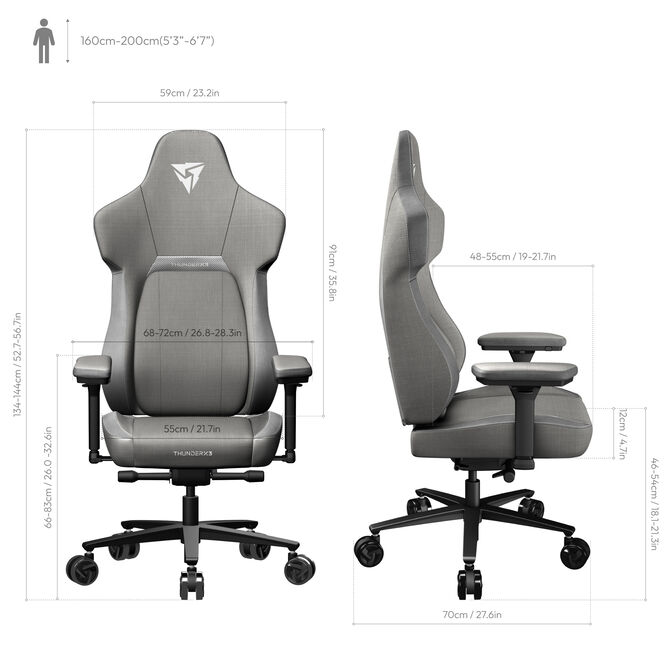 ThunderX3 CORE LOFT Ergonomic Gaming Chair Light Grey image number 5